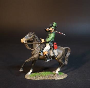 Trooper, Tarleton's Raiders, The British Legion, The Battle of Cowpens, January 17th, 1781, The American War of Independence, 1775–1783--single mounted figure with sword raised to the left to parry or strike #0