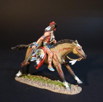 Sioux Warrior looking left with carbine pointed down in right hand, The Battle Where the Girl Saved Her Brother, 17th June 1876, The Black Hill Wars, 1876-1877, Thunder on the Plains--single mounted figure #0