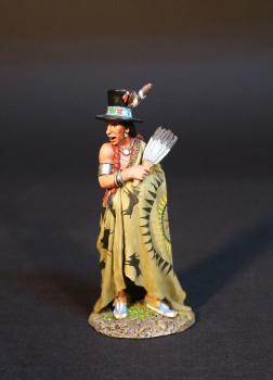 Image of Old Warrior with Painted Buffalo Robe, The Fur Trade--single kneeling figure wearing top hat with beaded band