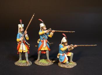 Three Janissaries in Blue uniforms (standing readying, standing firing, kneeling firing), Janissaries, The Ottoman Empire, The Great Siege of Malta, 1565, The Crusades--three figures #0