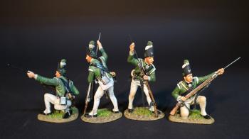 Four Light Infantry Skirmishing (2 standing ramming, 2 kneeling ramming), Simcoe's Rangers, The Queen's Rangers (1st American Regiment) 1778-1783, British Army, The American War of Independence, 1778-1783--four figures #0
