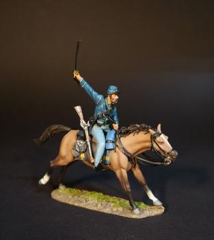 Cavalry Corpsman Charging on Tan Horse (sword raised trailing), 2nd U.S. Cavalry Regiment, The Army of the Potomac, The Battle of Brandy Station, June 9th, 1863, The American Civil War, 1861-1865--single mounted figure #0