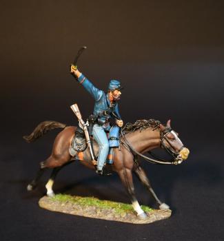 Cavalry Corpsman Charging on Dark Brown Horse (sword raised trailing), 2nd U.S. Cavalry Regiment, The Army of the Potomac, The Battle of Brandy Station, June 9th, 1863, The American Civil War, 1861-1865--single mounted figure #0