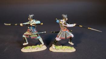 Two Samurai Retainers (black armor & helmet, naganata pointed forward), The Taira Clan, The Gempei War, 1180-1185--two figures #0