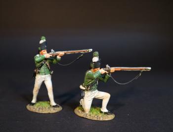 Two Light Infantry Skirmishing (standing firing, kneeling firing), Simcoe's Rangers, The Queen's Rangers (1st American Regiment) 1778-1783, British Army, The American War of Independence, 1778-1783--two figures #0