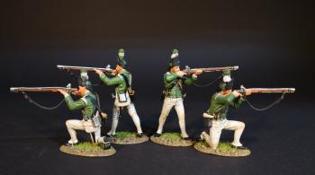 Four Light Infantry Skirmishing (2 standing firing, 2 kneeling firing), Simcoe's Rangers, The Queen's Rangers (1st American Regiment) 1778-1783, British Army, The American War of Independence, 1778-1783--four figures #0