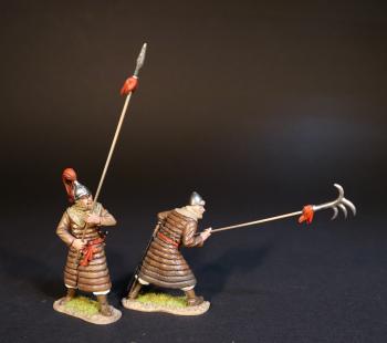 Two Korean Auxillary Spearman (brown armor), The Mongol Invasions of Japan, 1274 and 1281--two figures (pointing spiked hook, holding spear upright) #0