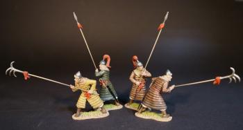 Four Korean Auxillary Spearman, The Mongol Invasions of Japan, 1274 and 1281--four figures (2 pointing spiked hooks, 2 holding spears upright) #0