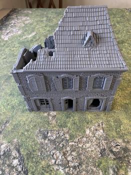 3D Print - 54mm French House in Ruins - Brick - 10 7/8" Long, 11" High and 7 1/4" Deep - ONE IN STOCK! #0
