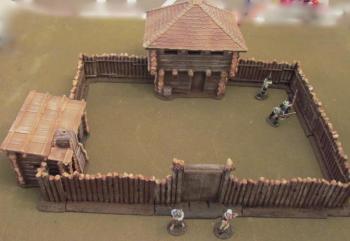 Complete Stockade Fort - 14pcs, Includes Blockhouse,Cabin, 7 walls, Gate, 4 corners (Painted) #0