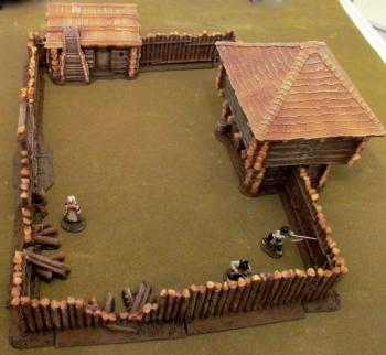 Complete Stockade Fort - 14pcs, Includes Blockhouse,Cabin, 5 walls, 2 Damaged, Gate, 4 corners (Painted)--AWAITING RESTOCK. #0