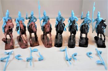 Mexican Helmeted Cavalry Lancers (Light Blue)--8 Figures in 8 poses with swap arms and 8 horses #0
