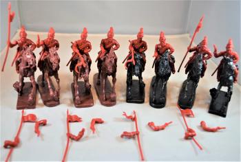Mexican Helmeted Cavalry Lancers (Red)--8 Figures in 8 poses with swap arms and 8hHorses #0