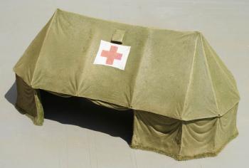 Olive Green Casualty tent (with Red Cross)--12" x 5" x 5"--Pre-Order:  two to three months #0