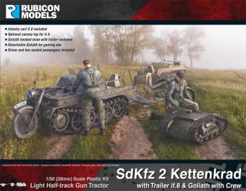 28mm German SdKfz 2 Kettenkrad with Trailer if.8 & Goliath with Crew #0