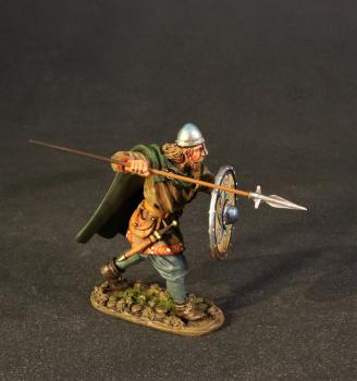 Viking Svinfylking Warrior Charging with Spear (white shield with 6 blue spirals ), The Vikings, The Age of Arthur--single figure #0