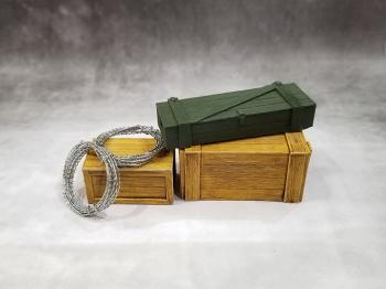 Large Crates (Generic)--set of 3 plus 2 coils of barbed wire (approx. 1 m each)--AWAITING RESTOCK. #0