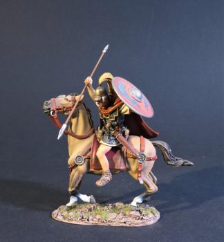 Roman Cavalry (red shield, spear held to thrust to the left), The Roman Army of the Mid Republic, Armies and Enemies of Ancient Rome--single mounted figure #0
