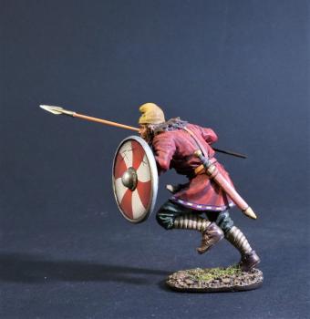 Fyrdman Advancing (spear, swirly white cross on red shield), Angla Saxon/Danes, The Age of Arthur--single figure #0