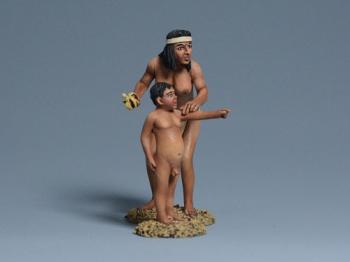"Mom, look over there!"--Taino woman and son--two figures on separate bases #0