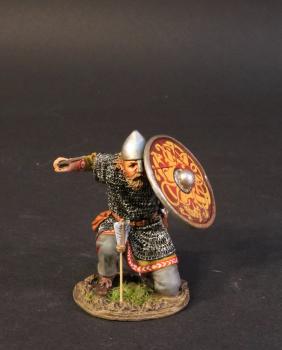 Kneeling Viking Warrior Defending with Sword (gold design on red shield), the Vikings, The Age of Arthur--single figure #0