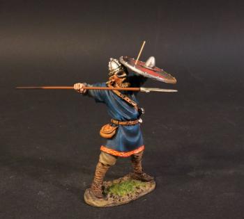 Standing Viking Warrior Defending with spear (shield with alternating black and red wedges (4 total)), the Vikings, The Age of Arthur--single figure #0