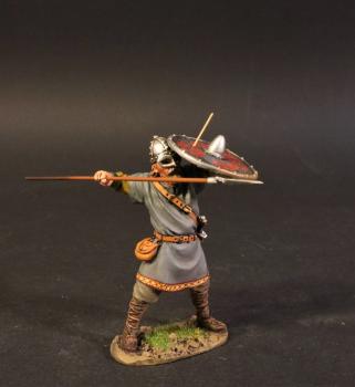 Standing Viking Warrior Defending with spear (red shield with black designs), the Vikings, The Age of Arthur--single figure #0