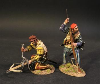 Arquebus and Crossbowman #3 (standing loading arquebus, kneeling cocking crossbow), Spanish Conquistadors, Conquest of America--two Conquistador figures #0
