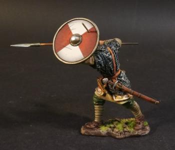 Saxon Fyrdman standing with spear at shoulder height #54a (red & white shield (quartered)), Anglo Saxon/Danes, The Age of Arthur--single figure #0