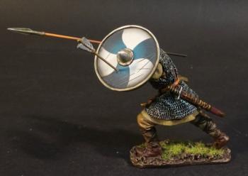 Saxon Fyrdman Thrusting Spear High #55a (6 alternating blue & white wavy wedges on shield), Anglo Saxon/Danes, The Age of Arthur--single figure #0