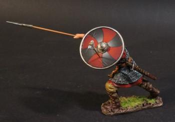 Saxon Fyrdman Thrusting Spear High #55b (8 alternating red & black wavy wedges on shield), Anglo Saxon/Danes, The Age of Arthur--single figure #0
