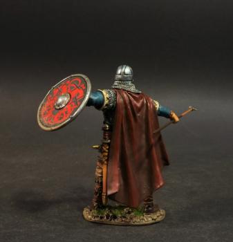 Standing Viking Warrior thrusting spear (black shield with woven red pattern), the Vikings, The Age of Arthur--single figure #0