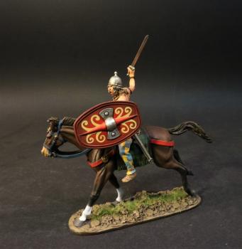 Gaul Cavalry #7A (red oblong shield with yellow designs), Ancient Gauls, Armies and Enemies of Ancient Rome--single mounted figure with sword #0