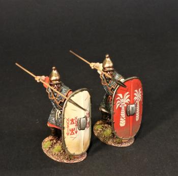 Carthaginian Veteran Infantry with Spears Ready to Thrust Over Shields (red shield w/2 white palm trees, white shield w/red drawings), The Carthaginians, Armies and Enemies of Ancient Rome--two figures #0