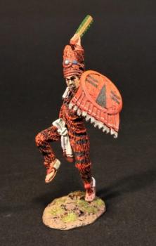 Leaping Aztec Warrior with raised sword and shield (red suit), the Aztec Empire, The Conquest of America--single figure #1