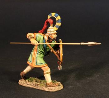 Trojan Warrior Advancing with Spear at Shoulder Height (green tunic w/orange trim, shield), Troy and Her Allies, The Trojan War--single figure with spear #0