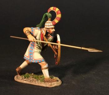 Trojan Warrior Advancing with Spear at Shoulder Height (white tunic w/blue and red trim, shield), Troy and Her Allies, The Trojan War--single figure with spear #0