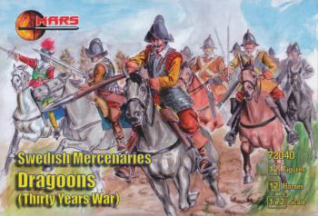 1/72 Thirty Years War Swedish Mercenaries Dragoons--12 mounted figures in 6 poses and 12 horses in 6 horse poses--AWAITING RESTOCK.. #0