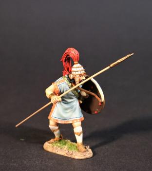 Trojan Warrior Advancing with Spear swung forward (blue tunic w/red trim, shield), Troy and Her Allies, The Trojan War--single figure with spear #0