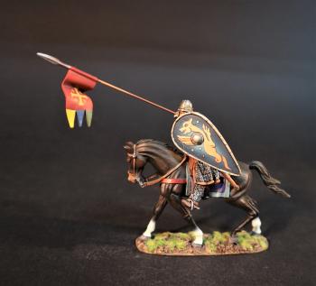 Norman Knight with red banner with gold cross (blue kite shield with gold dragon), The Norman Army, The Age of Arthur--Single Mounted Figure #0