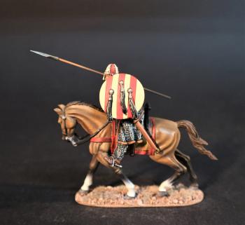 Spanish Cavalry with spear (yellow & red striped round shield, 3 horse tails), The Spanish, El Cid and the Reconquista--single mounted figure #0