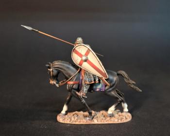 Crusader Knight with spear at 45 degrees (white kite shield with red cross), The Crusades--Single Mounted Figure #0