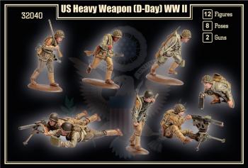 1/32 WWII U.S. Infantry D-Day Heavy Weapons--12 Figures in 8 poses plus 2 guns--SIX IN STOCK. #0