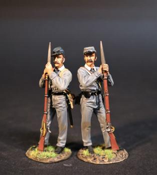 Two Infantry Standing Leaning on Gun Holding Bayonet (blue uniforms, mustached), 5th Virginia Regiment, The Army of the Shenandoah First Brigade, The First Battle of Manassas, 1861, ACW, 1861-1865--two figures #0