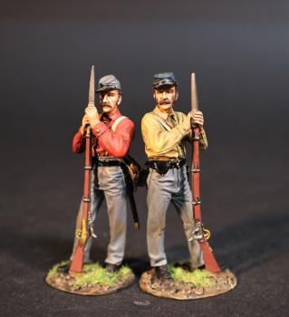 Two Infantry Standing Leaning on Gun Holding Bayonet (mustached, 1 yellow shirt, 1 red shirt), 5th Virginia Regiment, The Army of the Shenandoah First Brigade, The First Battle of Manassas, 1861, ACW, 1861-1865--two figures #0
