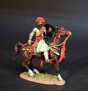 Pindarrie (sword and shield, facing right), Maratha Cavalry, The Maratha Empire, Wellington in India, The Battle of Assaye, 1803--single mounted figure #0