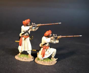 Two Maratha Infantrymen  (standing firing, kneeling firing, red turbans & belts), Maratha Infantry, The Maratha Empire, Wellington in India, The Battle of Assaye, 1803--two figures #0