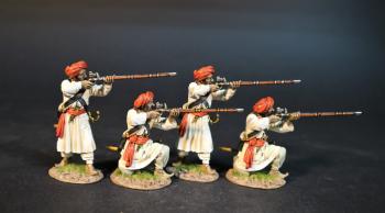 Four Maratha Infantrymen (2 standing firing, 2 kneeling firing, red turbans & belts), Maratha Infantry, The Maratha Empire, Wellington in India, The Battle of Assaye, 1803--four figures #0