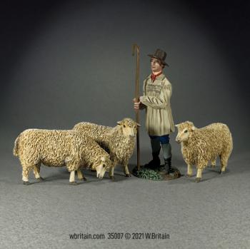 Shepherd with Three Sheep--single figure and three sheep figures Shepherd with Three Sheep--single figure and three sheep figures #46883