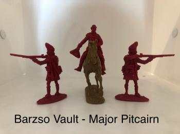 Image of From the Vault Set 3--Major Pitcairn--single mounted figure and two British grenadier figures in firing poses--ONE IN STOCK.